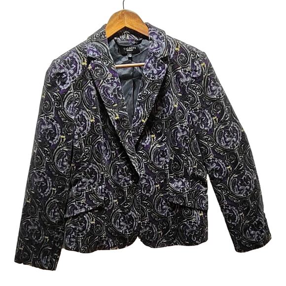 Talbots Women’s Blazer Size 12 Black Purple Paisley Single Button Lined Jacket - Picture 1 of 14